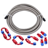 16Ft/5 Meter AN10 PTFE E85 Fuel Line Kit Silver Red