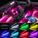 Car LED Strip Lights, 4pcs 48 LED Interior Lights, MultiColor Music Car Strip Light Under Dash Lighting Kit with Sound Active Function and Remote Controller