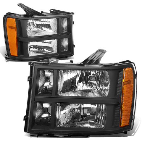 07-14 GMC Sierra 1500 2500 3500 Factory Style Headlight Lamps Black/Amber