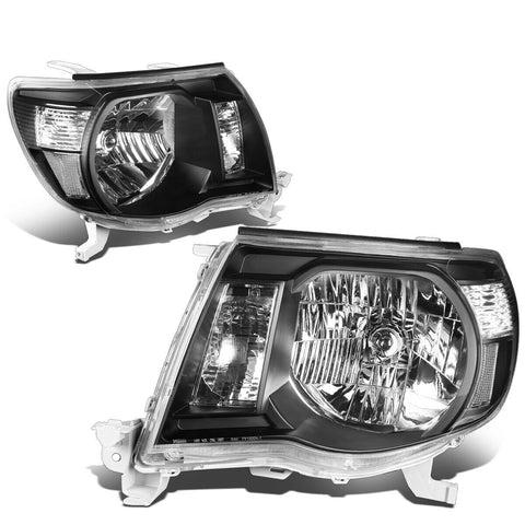 2005-2011 Toyota Tacoma Pickup Black Housing Clear Side Headlight/Lamp Set