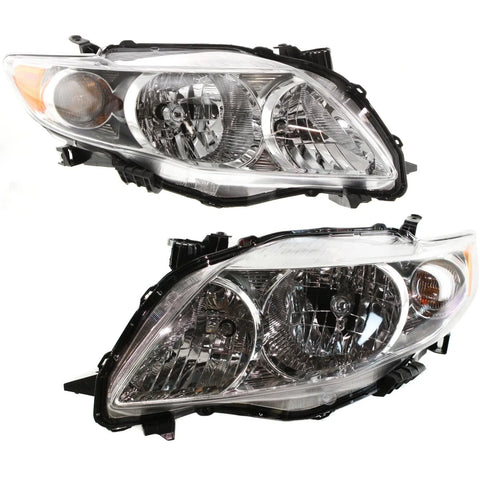 Headlight Left and Right Chrome Housing For 09-10 Toyota Corolla Base CE LE XLE