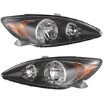 Headlights Headlamps w/ Black Trim Pair Set for 02-04 Toyota Camry SE