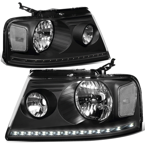 04-08 d F150 Lincoln Mark LT Black Housing Clear Side LED DRL Headlights