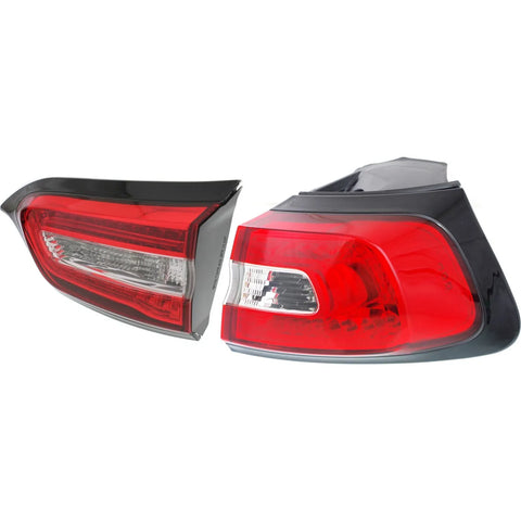 Tail Light Set For 2014-2018 Jeep Cherokee RH Inner Outer Clear/Red Halogen/LED