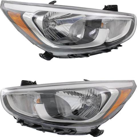 Halogen Headlight Lamp Assembly LH RH Set of 2 Pair for Hyundai Accent New