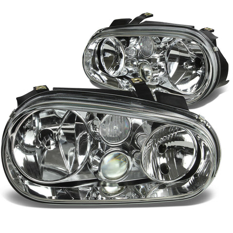 1999-2006 VW Golf GTI Pair Chrome Housing Clear Lens Headlight/Lamp Set