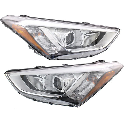 Halogen Headlight Set For 2013-2016 Hyundai Santa Fe Left & Right w/Bulbs Pair