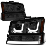 03-07 Chevy Silverado Pair J-Halo LED DRL Smoked/Amber Headlight Bumper Lamp