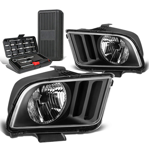 2005-2009 d Mustang Pair Black/Clear Corner Headlight Head Lamp+Tool Box