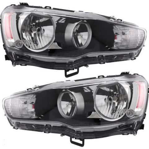 2008-2017 Mitsubishi Lancer EVO X Headlights Headlamps w/Chrome Bezel Left+Right