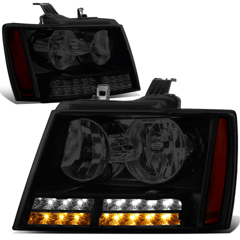 [LED DRL+Turn Signal] 07-14 Tahoe Suburban Pair Headlight Lamps Tinted/Amber