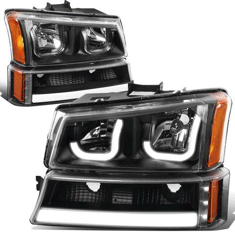 03-07 Chevy Silverado Pair J-Halo LED DRL Black/Amber Headlight Bumper Lamp