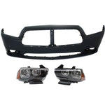 Bumper Cover and Headlight Kit For 2011-2014 Dodge Charger Front (L/R Headlamps)