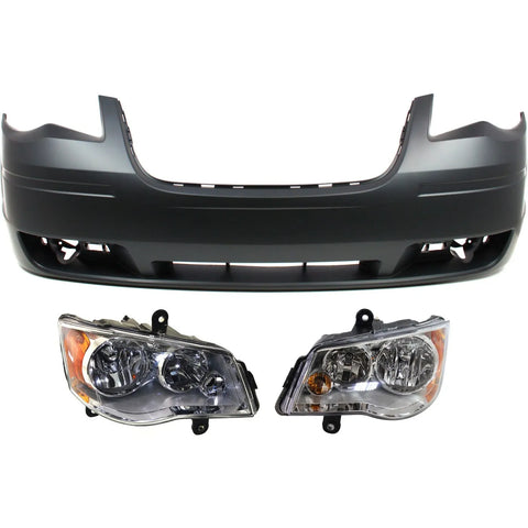 Bumper Cover Headlight For 2008-2010 Chrysler Town and Country Kit Front