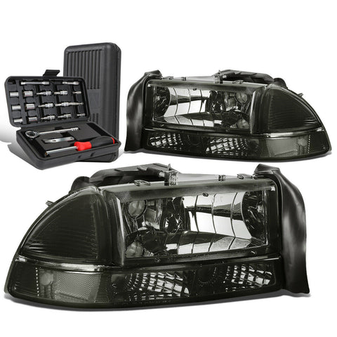 1997-2004 Dodge Durango Pair Smoked Headlight Clear Bumper Lamp Set+Tool Box