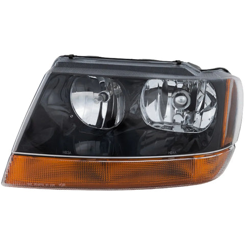 Headlight Left Black Int with Amber Signal Lens For 1999-02 Jeep Grand Cherokee