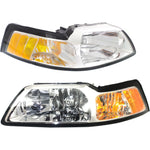 FOR 1999-2004 FORD MUSTANG PAIR CHROME HOUSING AMBER CORNER HEADLIGHT/LAMP SET