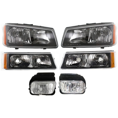 Headlight Kit For 2003-2004 Chevrolet Silverado 1500 Left and Right 6pc