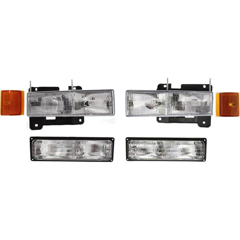 New Set of 6 Headlights Driving Head lights Headlamps Driver & Passenger Side