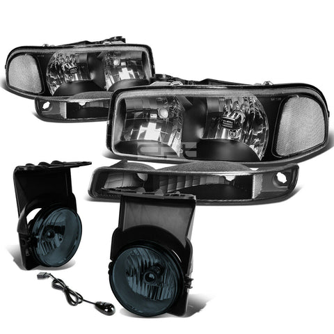 03-06 GMC Sierra/Classic Black Clear Bumper Headlight+Smok