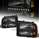 [LED DRL]  2005-2007 d Super Duty Black Housing Amber Side Headlight/Lamp