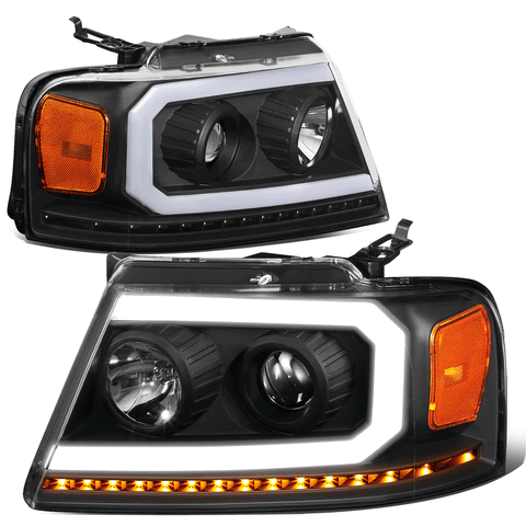 04-08 d F150 Black/ Amber LED DRL Sequential Signal Projector Headlights