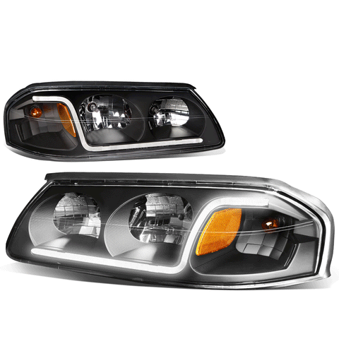 [LED DRL]  2000-2005 Chevy Impala Black Housing Amber Corner Headlight/Lamp