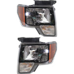 Headlight Set For 2010-2012 Ford F-150 Left and Right Black Housing CAPA 2Pc