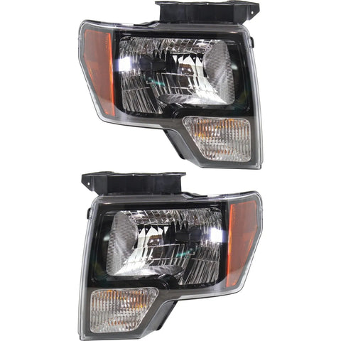 Headlight Set For 2010-2012 Ford F-150 Left and Right Black Housing CAPA 2Pc