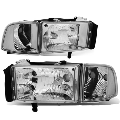 1994-2002 Dodge Ram Pickup Truck Chrome Housing Headlights+Cle