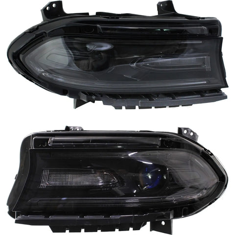 Headlight Set For 2015-2016 Dodge Charger Left and Right Smoked Lens 2Pc