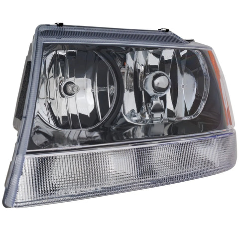 Headlight Left Black Int with Clear Signal Lens For 2002-04 Jeep Grand Cherokee