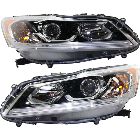 Headlight Set For 2016-2017 Honda Accord Left and Right Halogen w/ Bulb CAPA 2Pc