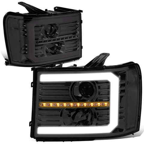 07-14 GMC Sierra LED DRL+Sequential Signal Projector Headlight Lamps Smoked