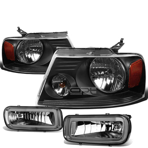 04-06 D F150 BLACK AMBER HEADLIGHT+TURN SIGNAL LAMP+SMOKED OE FOG LIGHT