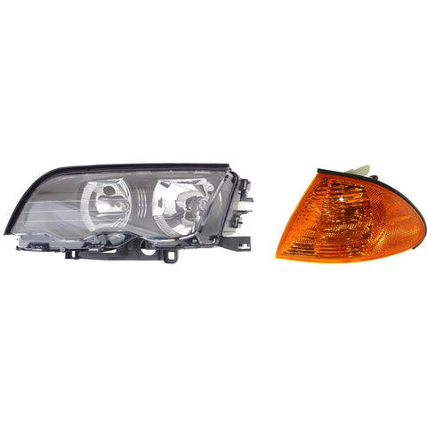 Headlight and Corner Light Kit For 2001-2001 BMW 320i Driver Side Sedan