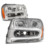 [LED DRL]  2002-2009 Chevy Trailblazer Pair Chrome Amber Projector Headlight