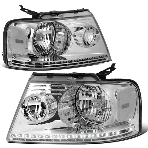 04-08 d F150 Lincoln Mark LT Chrome Housing Clear Side LED DRL Headlights