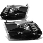 2009-2018 Dodge Ram Pickup Black Housing Clear Side Quad Headlight/Lamp Set