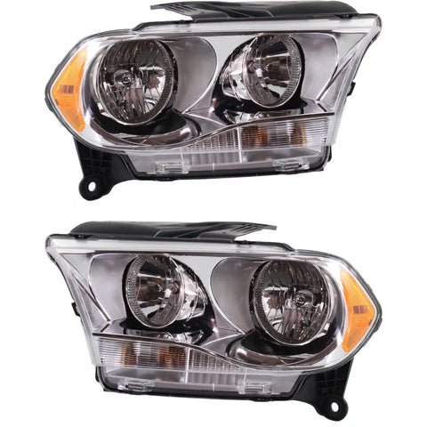 CAPA Halogen Headlight Chrome Interior Left and Right For 2011-13 Dodge Durango