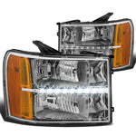 [LED DRL]  2007-2014 GMC Sierra Chrome Housing Amber Side Headlight/Lamp Set