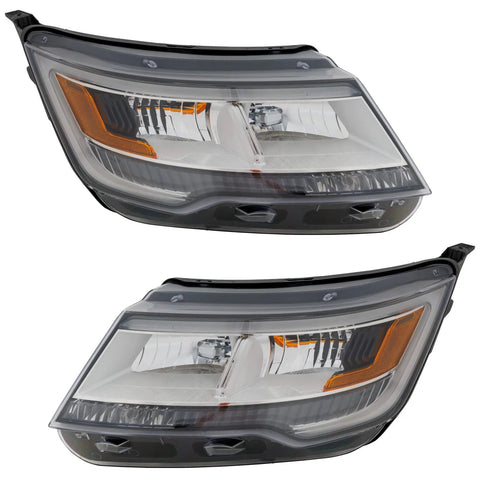 Headlight Set For 2016-2018 Ford Explorer Driver Passenger Halogen/LED CAPA