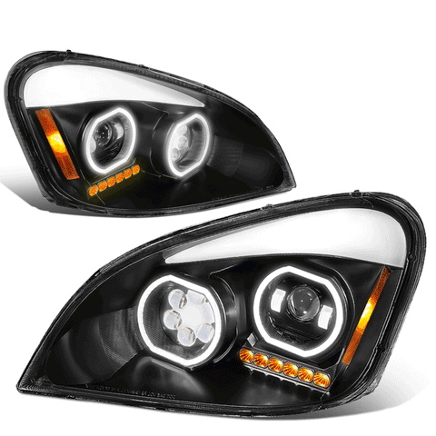 2008-2017 Freightliner Cascadia Dual LED Projector Headlight Lamps Black