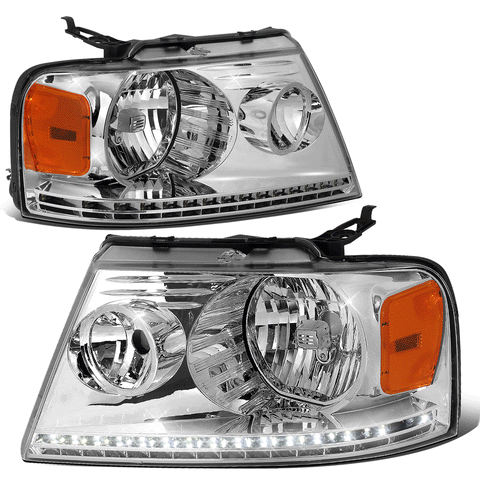 04-08 d F150 Lincoln Mark LT Chrome Housing Amber Side LED DRL Headlights