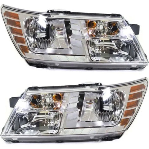 Headlight Set For 2009-2020 Dodge Journey Left and Right Chrome Housing 2Pc