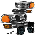 03-06 GMC Sierra/Classic Black Amber Bumper Headlight+Smok