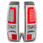 2003-2007 Silverado Sierra Red LED C-Tube Bar Tail Brake Light Lamps Chrome