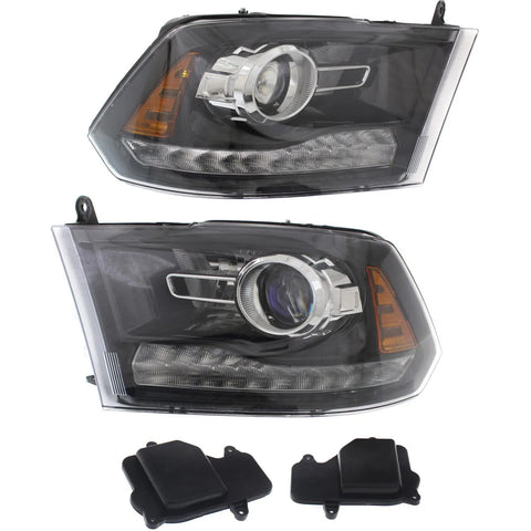 Headlight Set For 2016 2017 2018 Ram 1500 Left and Right Black Housing 2Pc