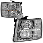 [LED DRL Strip] 07-14 Chevy Silverado Chrome Housing Clear Corner Headlight