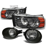 02-05 RAM TRUCK BLACK/AMBER HEAD LIGHTS+BUMPER FOG LAMPS+SWITCH+B